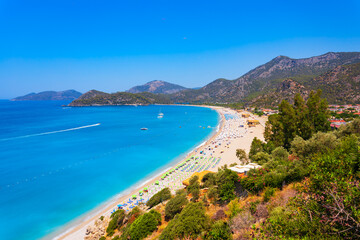 Naklejka premium Oludeniz beach aerial panoramic view in Turkey