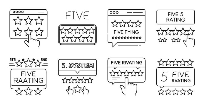 Five cartoon computers with speech bubbles explaining five fives - Hand-drawn cartoon computers with thought bubbles showing creative ways to explain the number five for educational or fun use.