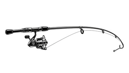 Fototapeta premium Fishing rod with spinning reel and hook, isolated on transparent background
