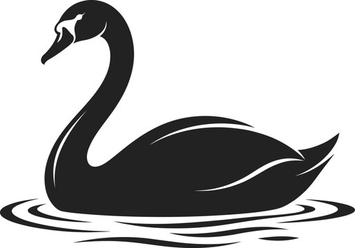 Graceful swan silhouette swimming on water, elegant bird vector illustration.