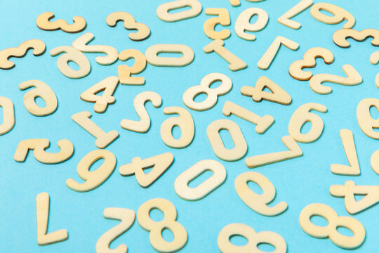Background of numbers. Number wood block cubes for learning Mathematic, education math concept. childhood education. numbers kids. Numbers texture. Finance data concept. pattern with numbers. 