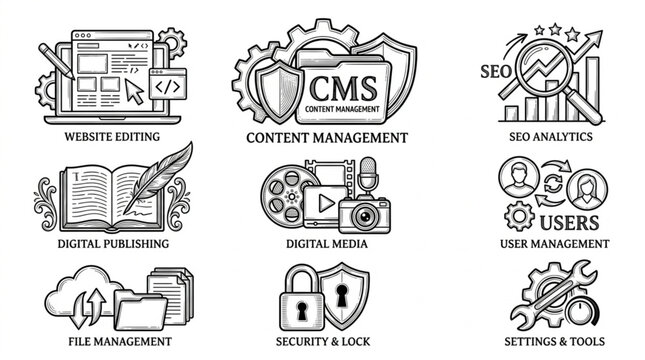 Digital Marketing Icons Set for Web Development and SEO Strategy.