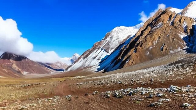 Aconcagua, a mountain in the Andes Mountains between Chile and Argentina. Time lapse.