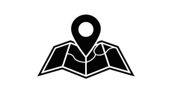 Vector illustration of map icon with location pin marker for navigation and travel on a transparent background