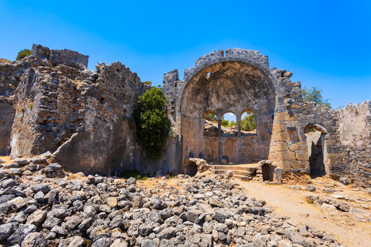 Greek church byzantine ruins at Gemiler or St. Nicholas Island in Turkey