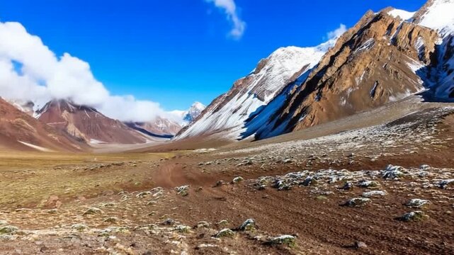 Aconcagua, a mountain in the Andes Mountains between Chile and Argentina. Time lapse.