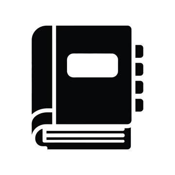 Minimalist Black Notebook Icon with Tabbed Pages and Label Holder