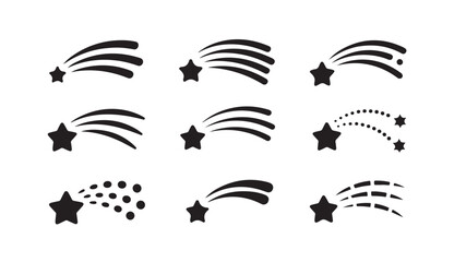 Set of shooting stars and comets icons isolated on transparent background for creative use. © Joynab