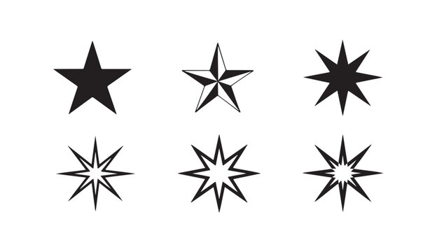 Bold star shapes set including nautical star and multi point geometric decorative elements.