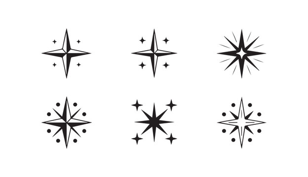 Elegant north star compass icons with decorative sparkles for celestial navigation design.
