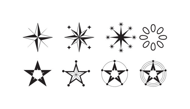 Astrological and occult star shapes with geometric lines for mystical design elements.