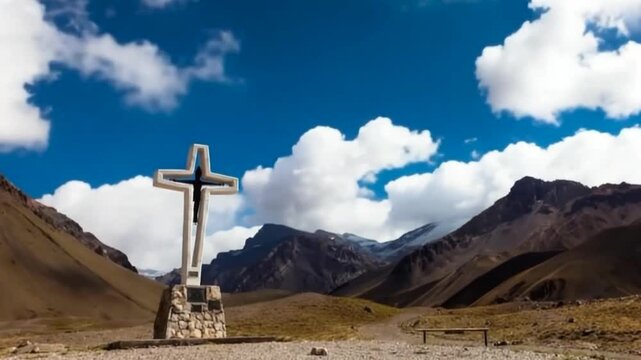 Aconcagua, a mountain in the Andes Mountains between Chile and Argentina. Time lapse.