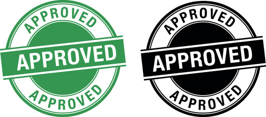 Obraz premium Approved Stamp Badge Set in Green and Black Isolated on White Background for Business and Official Use