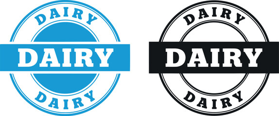 Obraz premium Dairy product label badge set in blue and black, vintage round stamp design for packaging and branding