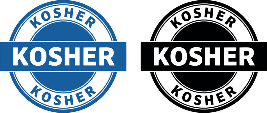 Kosher certified food label badges in blue and black vector design for packaging and product branding