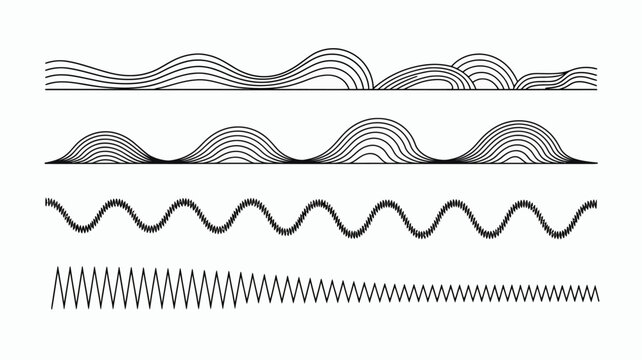 black wavy lines set on a white background abstract linear patterns and wave forms