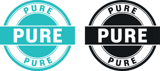 Obraz premium Pure quality badge vector set in turquoise and black, round stamp labels for organic and natural product branding