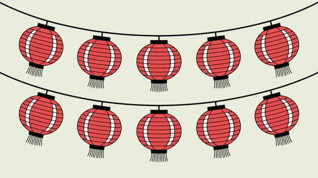 red paper lanterns hanging in rows decorative illustration on a neutral background