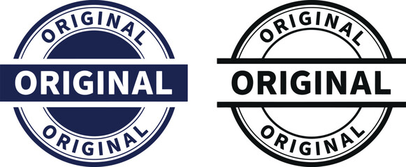 Obraz premium Original stamp badge vector set in blue and black outline for authenticity and certification labels