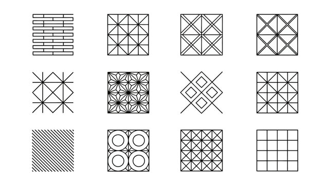 geometric patterns collection black line art on a white background abstract square designs