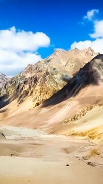Aconcagua, a mountain in the Andes Mountains between Chile and Argentina. Time lapse in vertical video