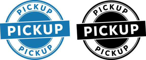 Obraz premium Pickup Badge Icon Set – Blue and Black Circular Stamp Labels for Delivery and Curbside Services