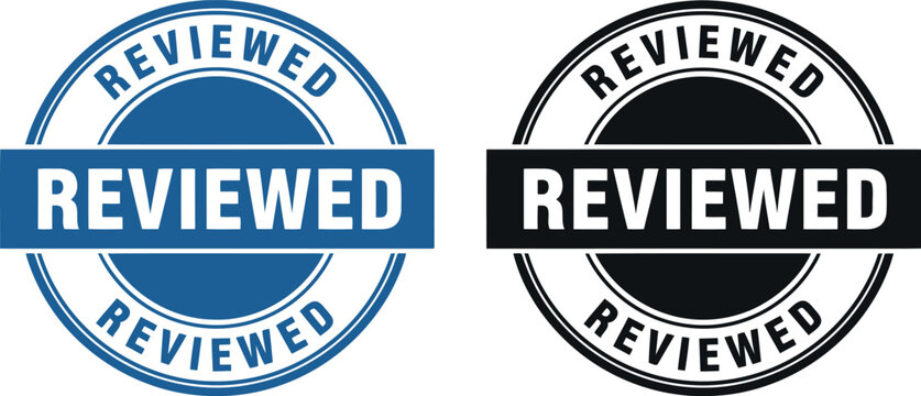 Reviewed Stamp Badge Vector Set in Blue and Black for Approval and Certification Labels