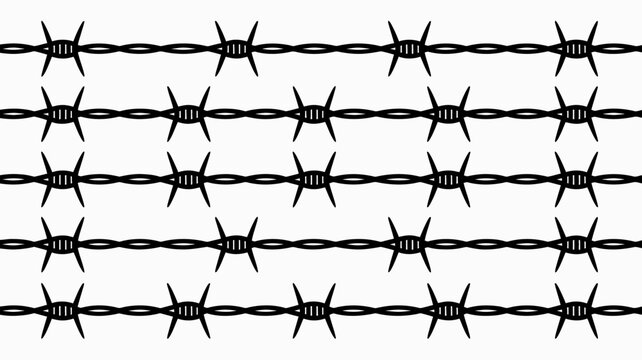 barbed wire pattern black silhouette against a white background repeating rows