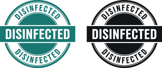 Obraz premium Disinfected Stamp Badge Vector Set – Clean Certified Label Icons for Hygiene and Safety Signage