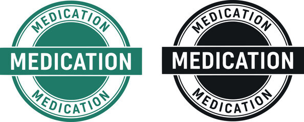 Obraz premium Medication label badge icons set in green and black for pharmacy, healthcare, and prescription packaging design