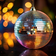 Obraz premium Reflective disco ball with blurred bokeh lights