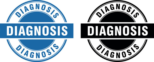 Obraz premium Diagnosis stamp badge icon set in blue and black for medical, healthcare, and diagnostic branding