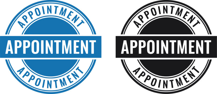 Appointment badge icons set in blue and black, vector stamp design for scheduling and booking reminders