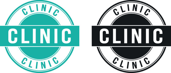 Obraz premium Modern clinic logo badges in teal and black for medical branding and healthcare business identity