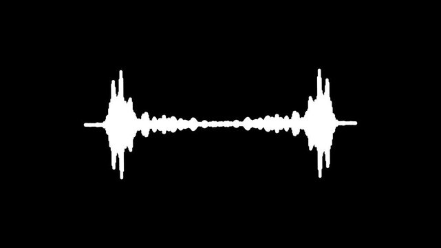 Audio waveform spectrum animation, glowing white sound frequency visualizer, futuristic music frequency pulse effect on black background, smooth equalizer motion graphics seamless loop, 4k video.