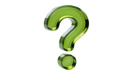 Fototapeta premium Shiny green glass question mark symbol, isolated on transparent background