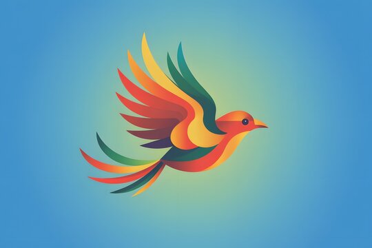 Colorful stylized bird flying with rainbow wings