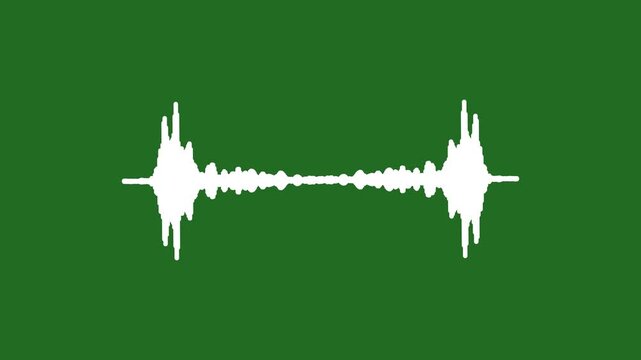 Audio waveform spectrum animation, glowing white sound frequency visualizer, futuristic music frequency pulse effect on green background, smooth equalizer motion graphics seamless loop, 4k video.