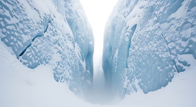 Dramatic crevasse within a glacial ice formation showcasing textures and the immense scale of nature's power
