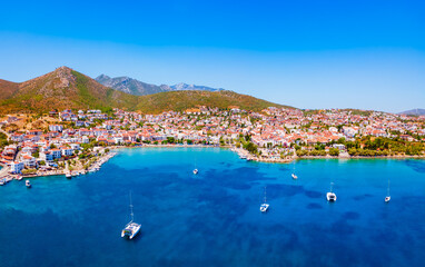 Obraz premium Datca beach and marina aerial panoramic view in Turkey