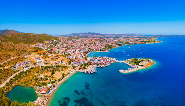 Datca beach and marina aerial panoramic view in Turkey