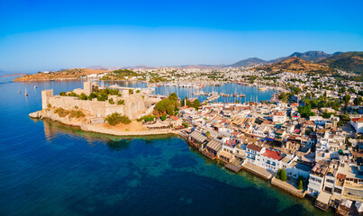 Obraz premium The Bodrum Castle and marina aerial panoramic view in Turkey