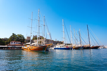 Obraz premium Boats and yachts at the Bodrum marina in Turkey
