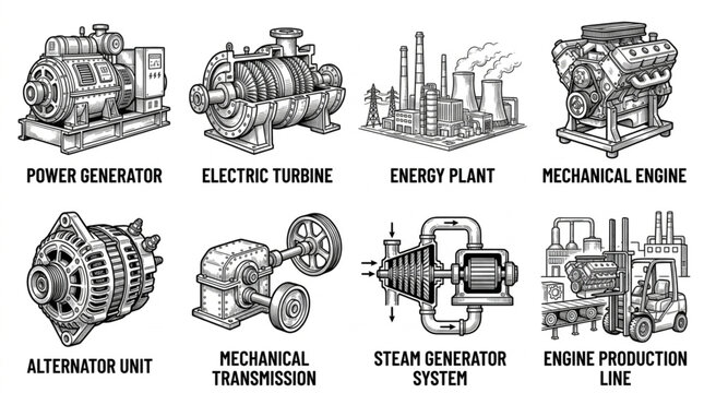 Collection of Industrial Power Generation and Mechanical Components.