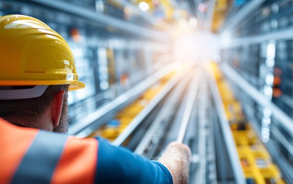 Worker Inspecting Mechanism in Maintenance Shaft Area for Safety