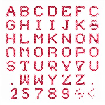 Red alphabet, numbers, symbols