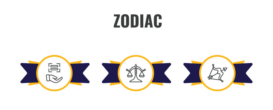 zodiac outline icon set. thin line encouragement, justice, sagittarius icons. editable vector
