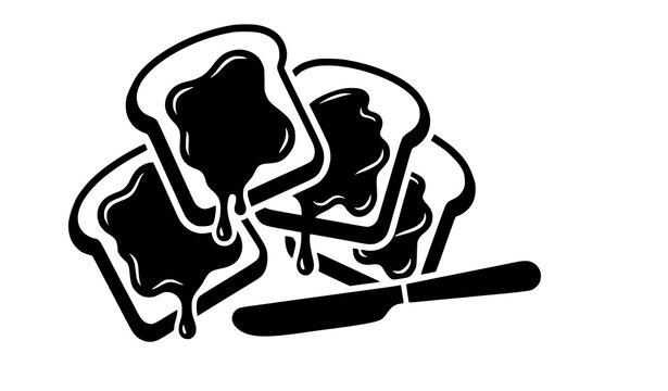Bold black and white toast with dripping jam vector illustration set with bread slices and knife in pop art style