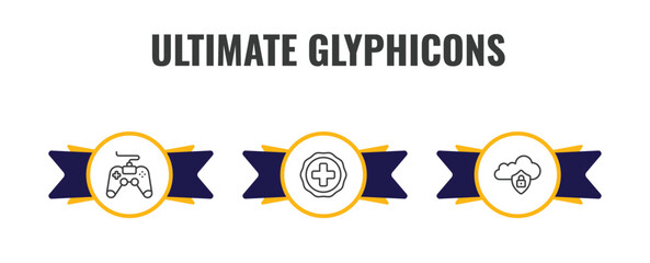 ultimate glyphicons outline icon set. thin line game controller cross, plus button, internet security icons. editable vector © Farahim