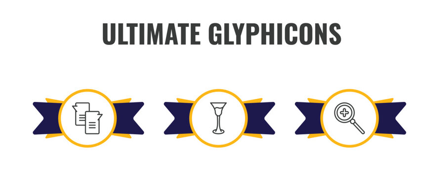ultimate glyphicons outline icon set. thin line message ballon, cocktail glass, zoom button icons. editable vector